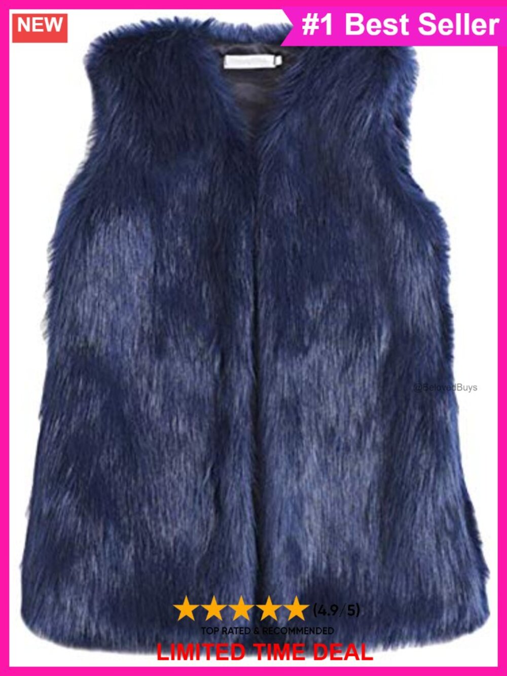 Faux Fur Vest Sleeveless Jacket V-Neck Hook Closure Side Pockets